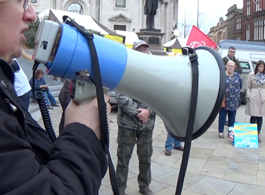 Joanna on Megaphone, Darlington, Groundswell: The Grassroots Battle For The NHS And Democracy 2014-2019.